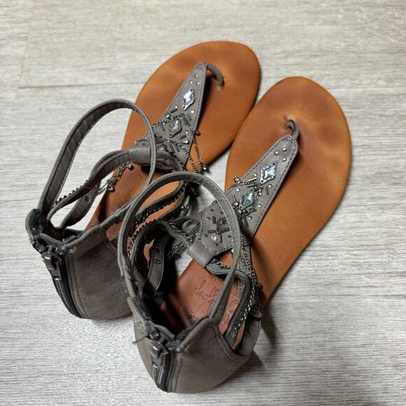 JellyPop Cassidy Gray Gladiator Casual Bling Flat Sandals Chain Jewels Size 10M - Picture 5 of 7